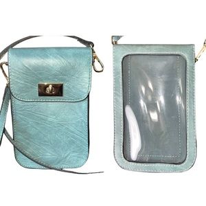 Small Crossbody Phone Purse w/ Clear Phone Pouch Aqua